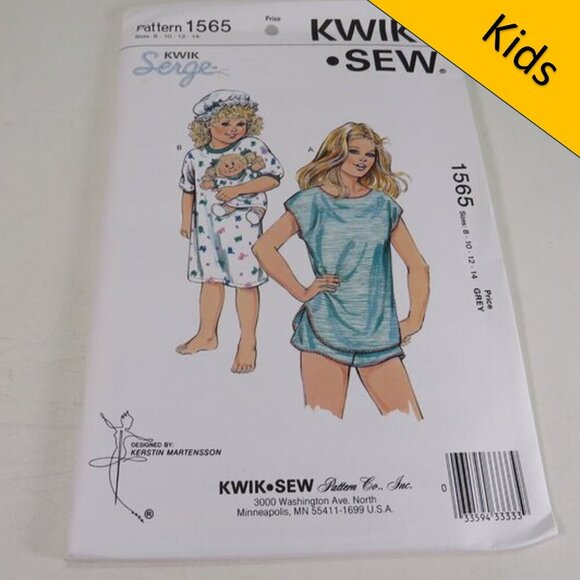 Kwik Sew 1565 Girl NIGHT SHIRT & DOLL SHIRT size 8-14 UNCUT Sewing Pattern - Picture 1 of 7